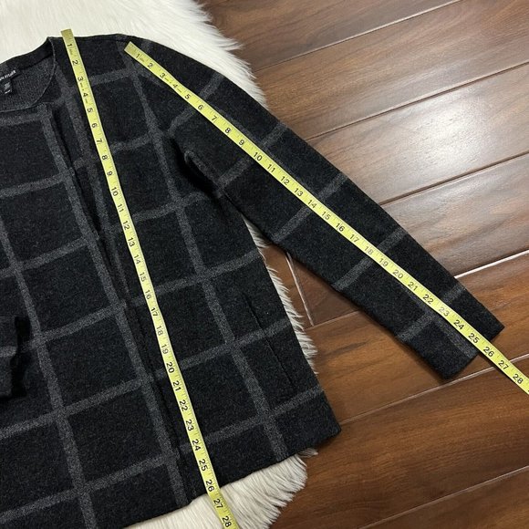 Eileen Fisher Size XS Windowpane Plaid Merino Wool Open Front Cardigan Sweater - Picture 5 of 11